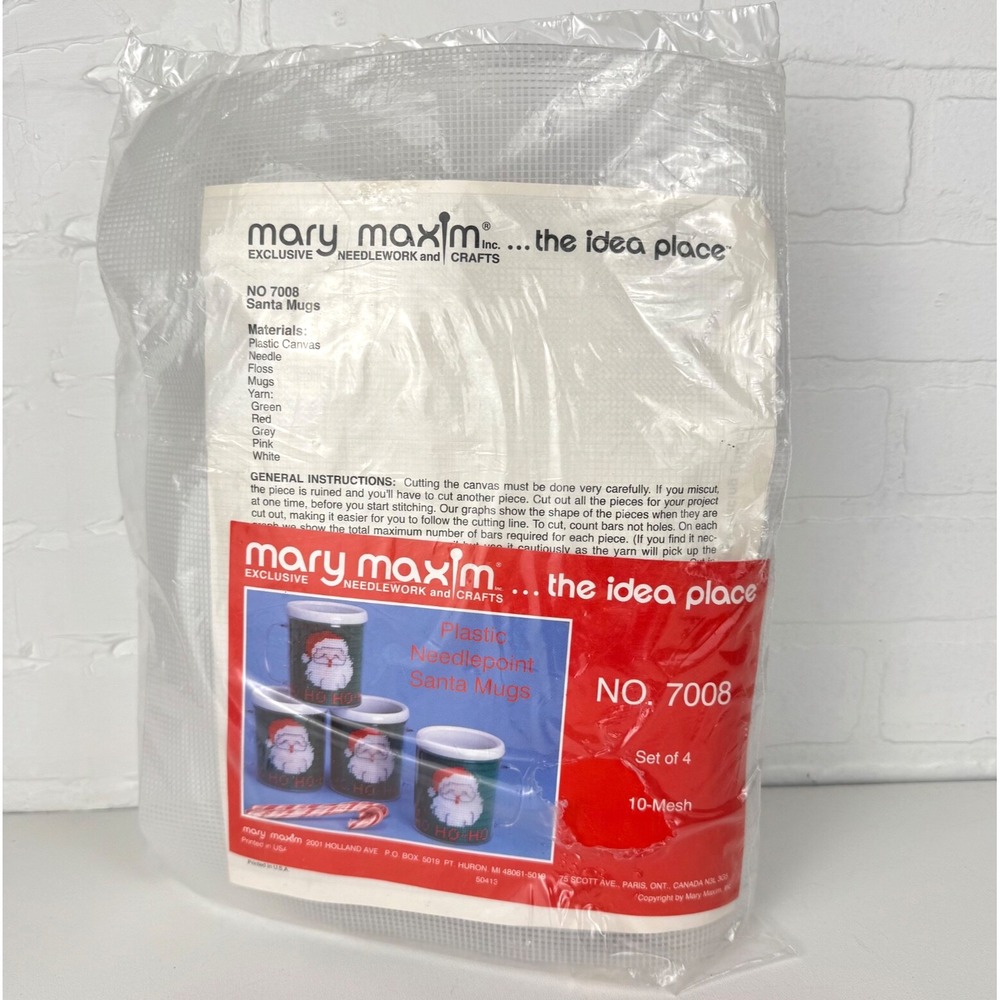 VTG Mary Maxim Christmas Needlepoint Kit #7008 Set of 4 Mugs Santa Ho Ho New